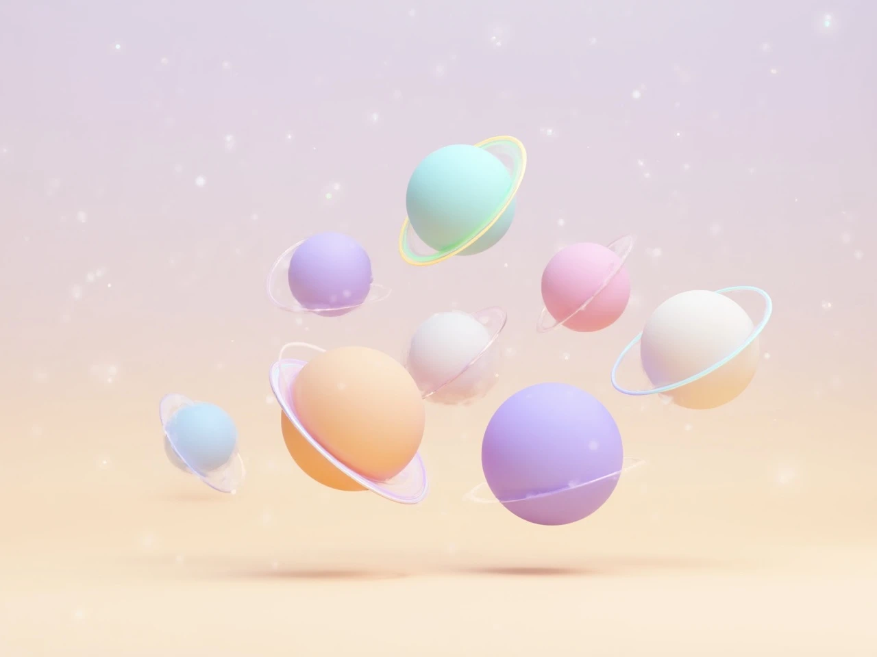 A cluster of seven pastel planets